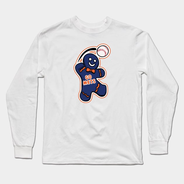New York Mets Gingerbread Man Long Sleeve T-Shirt by Rad Love